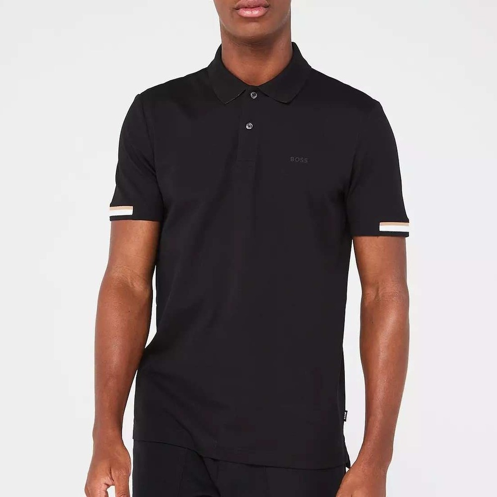 NWT BOSS Hugo Boss Men's Large Black  Polo Shirt Mercerised Cotton